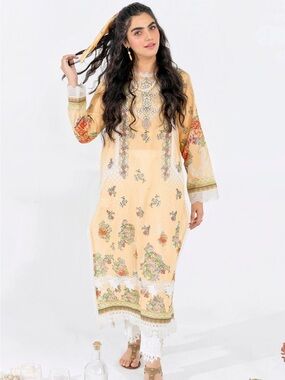 Ammara Khan Peach Floral Embroidered Kurta Dress